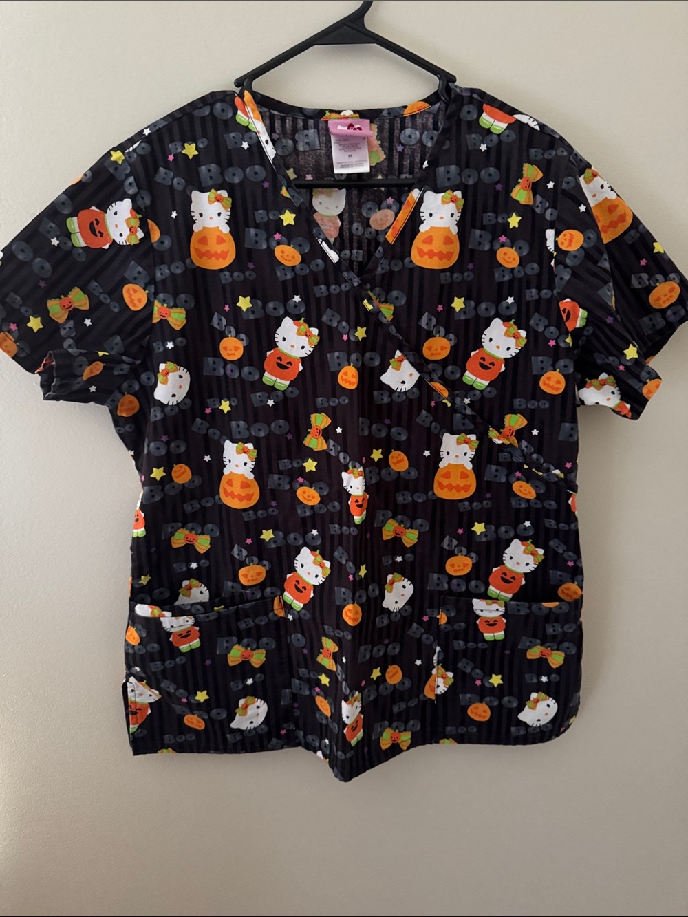 Hello Kitty Halloween Scrub Top 100% Cotton Elastic Waist Back Medium
